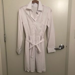 Sheer white collared longsleeve shirt dress size S